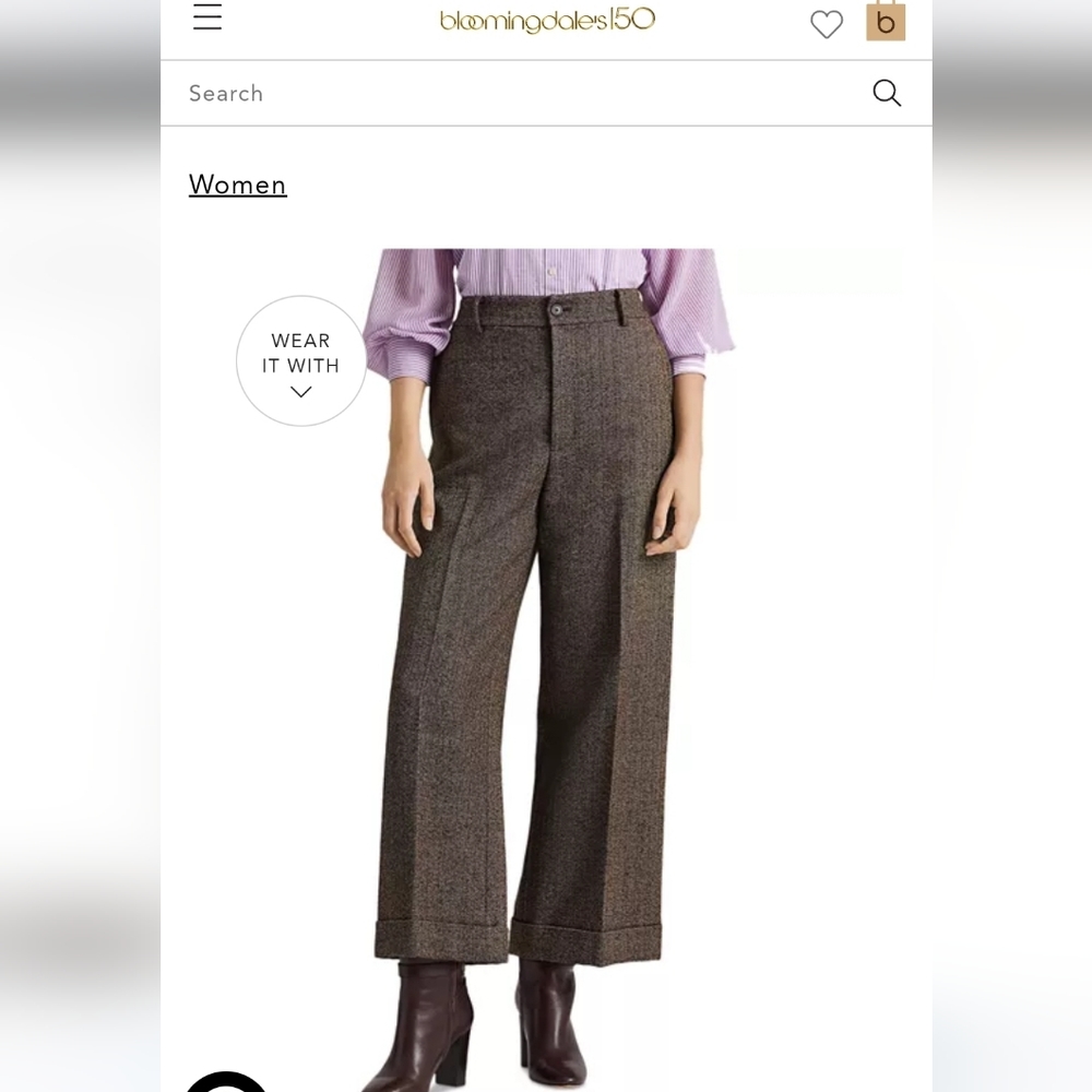 BNWT Lauren Ralph Lauren Herringbone Wide Leg wool cropped pant size 2